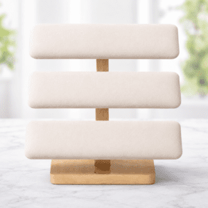 3-Tier Velvet Jewelry Display Stand with wooden base