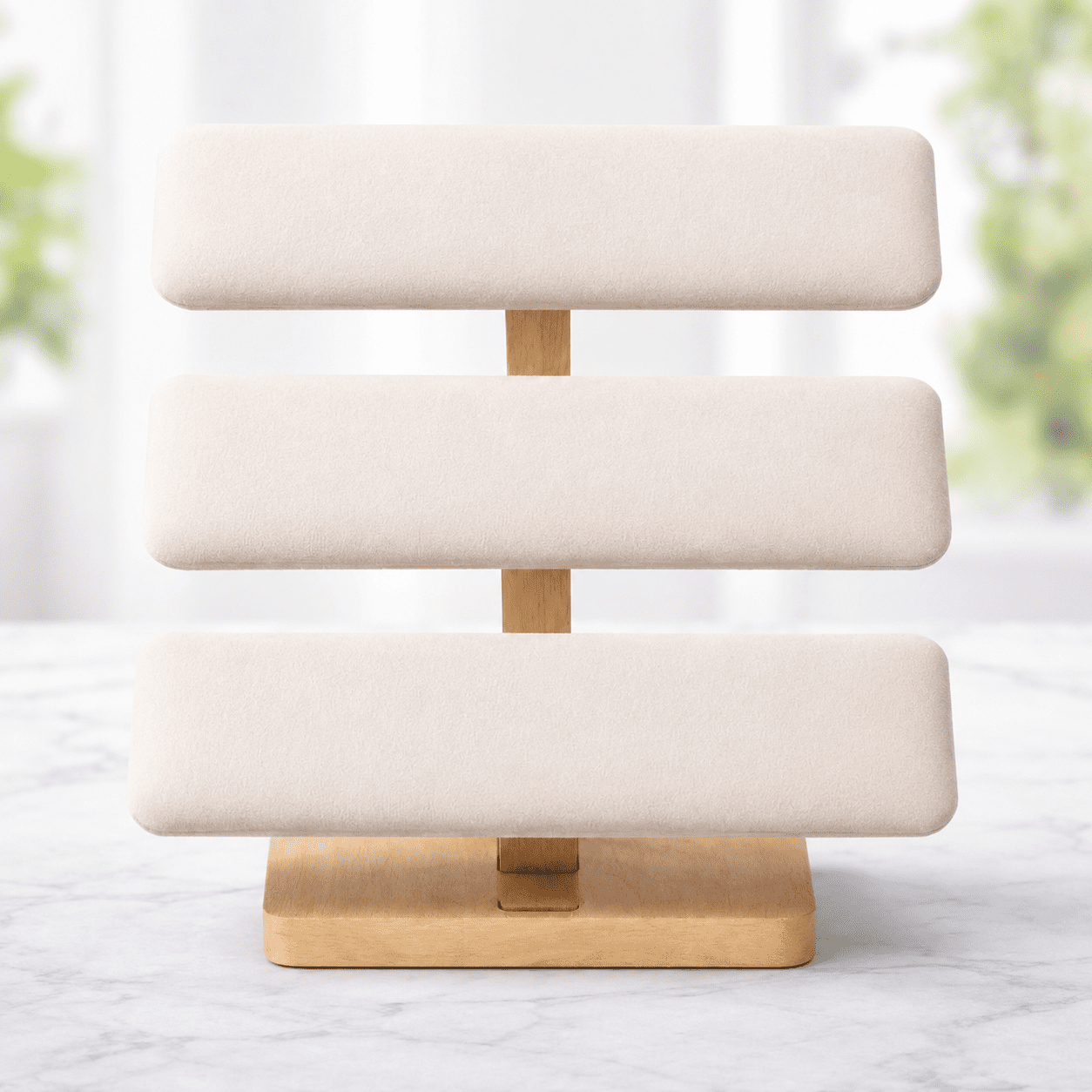 3-Tier Velvet Jewelry Display Stand with wooden base
