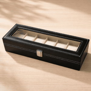 Luxury Leather Watch Organizer Box with Glass Lid - 6 Slot Premium Watch Storage Case