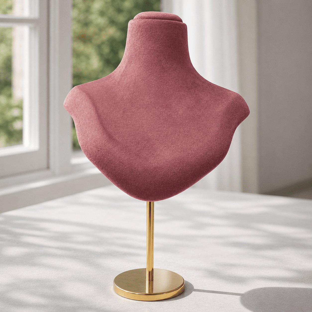 Premium Velvet Jewellery Display
Bust Stand with Gold Metal Base (Height adjust: 7.9 inch to 18.1 inch) - Image 5