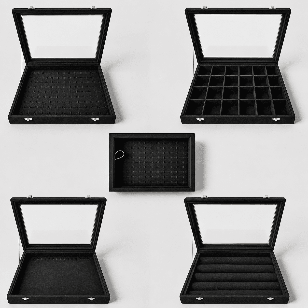 Premium Velvet Jewellery Display Box with Glass Lid / Ring, Earring, Pendant & Bracelet Organizer Case - Image 2