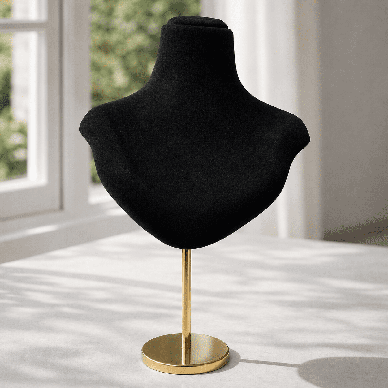 Premium Velvet Jewellery Display
Bust Stand with Gold Metal Base (Height adjust: 7.9 inch to 18.1 inch) - Image 2