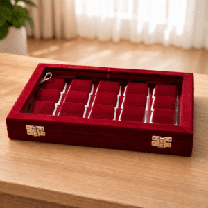 Premium Velvet Earring Display Box with Glass Lid