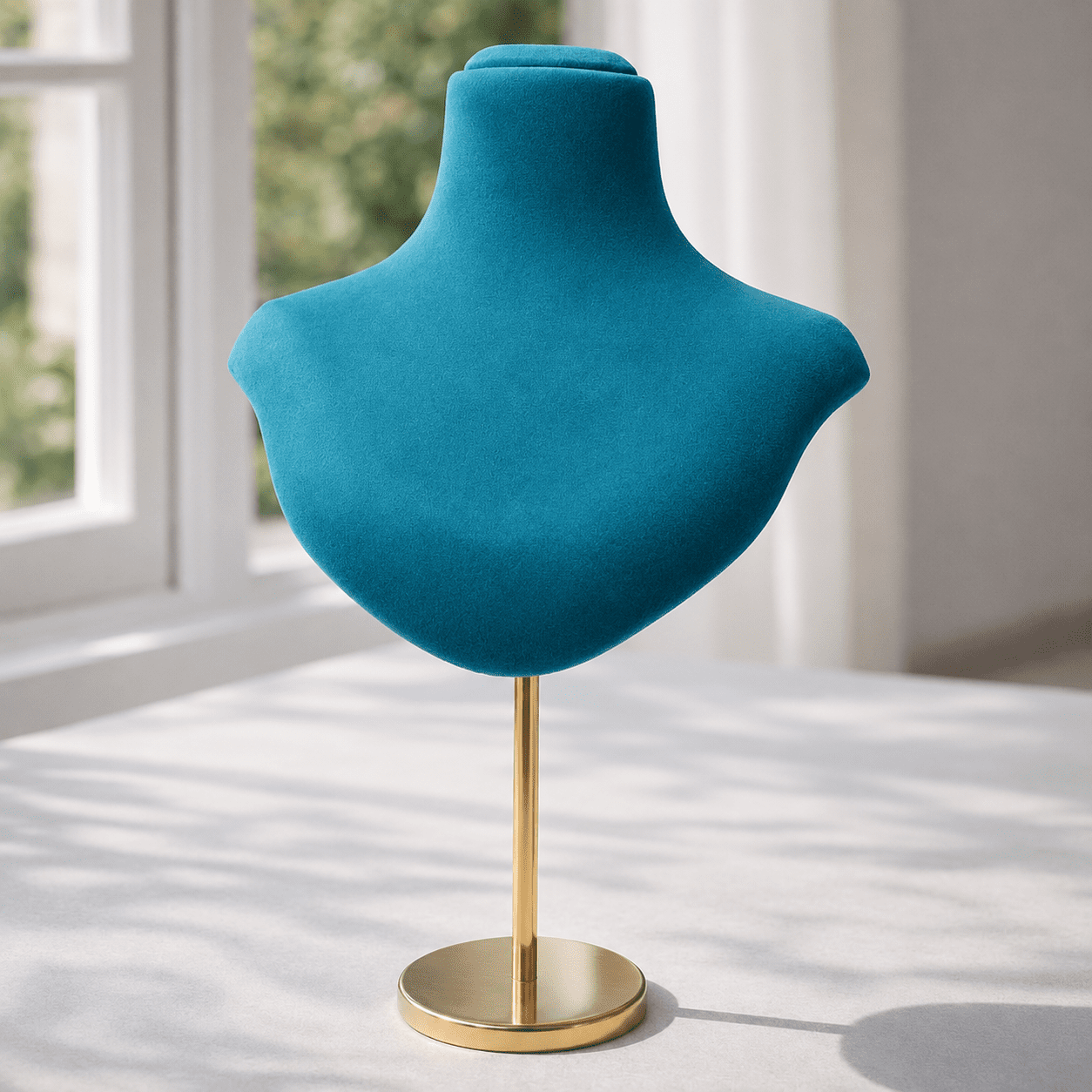 Premium Velvet Jewellery Display
Bust Stand with Gold Metal Base (Height adjust: 7.9 inch to 18.1 inch)