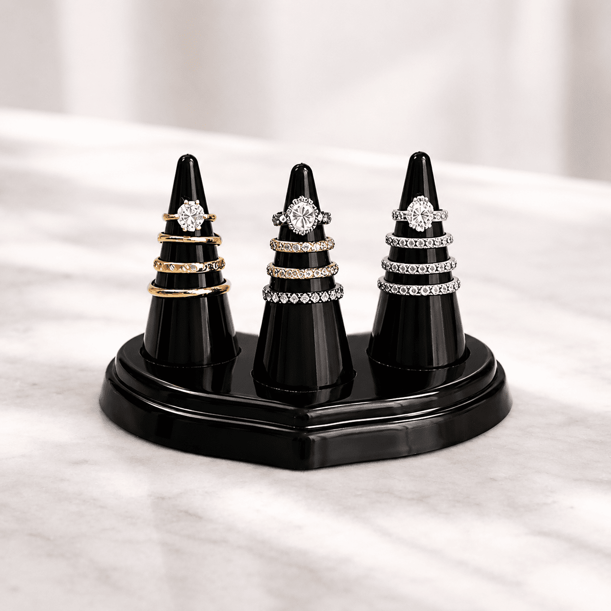 Premium 3-Cone Ring Display Stand – Black Jewelry Organizer for Multiple Rings - Image 2