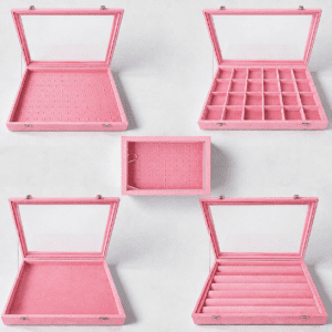 Premium Velvet Jewellery Display Box with Glass Lid / Ring, Earring, Pendant & Bracelet Organizer Case