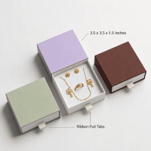 Premium Drawer Style Jewelry Gift Box with ribbon pull tab - 12 pcs pack (3.5 × 3.5 × 1.5 Inches)
