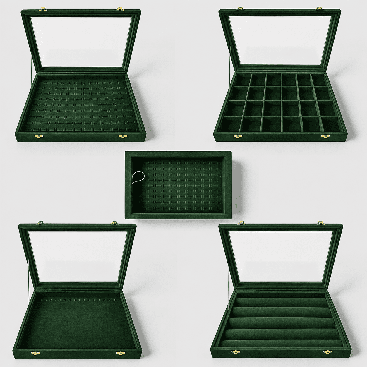 Premium Velvet Jewellery Display Box with Glass Lid / Ring, Earring, Pendant & Bracelet Organizer Case - Image 3