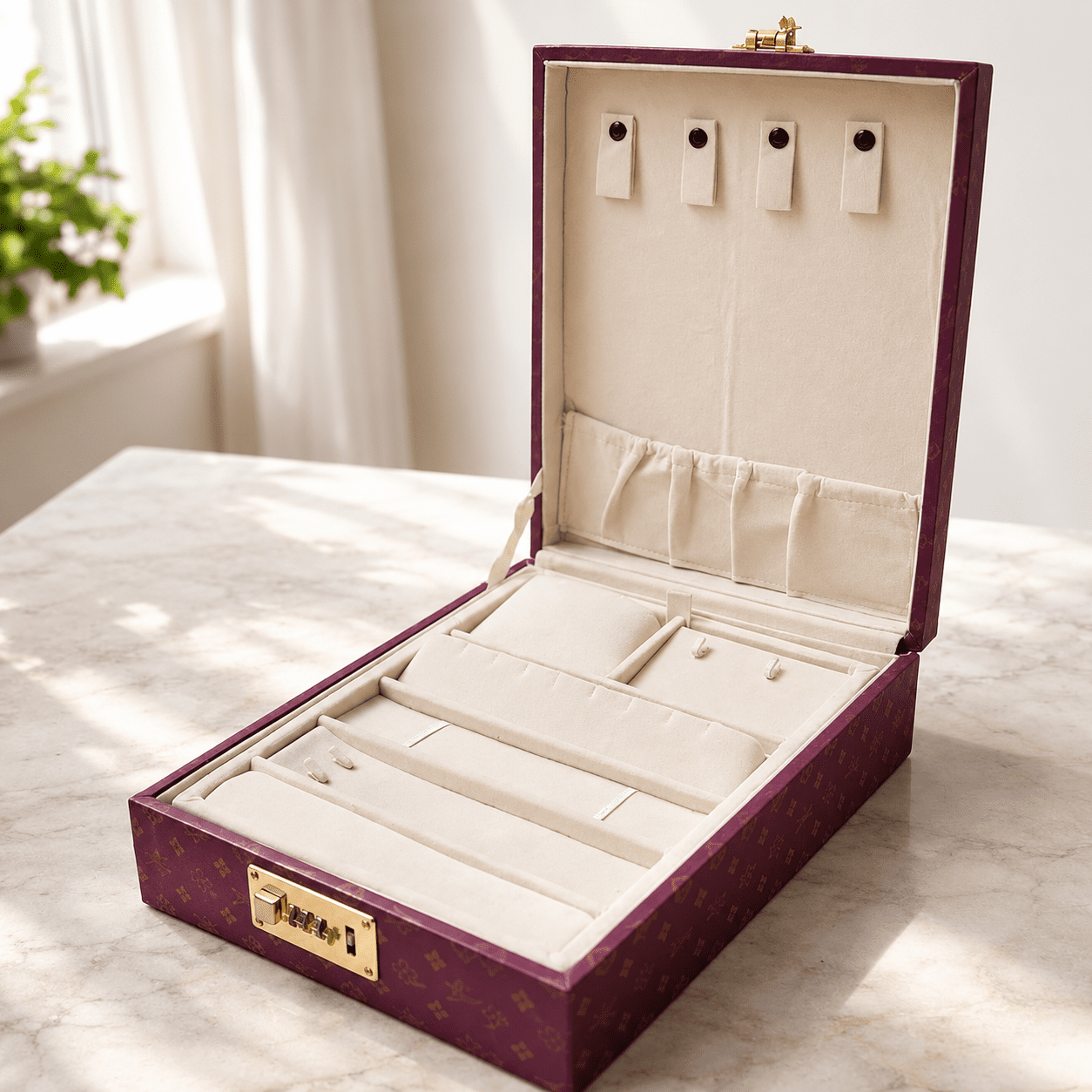 Premium Velvet Jewellery Storage Box with Lock –Multi-Compartment Organizer (size 8*12) - Image 2