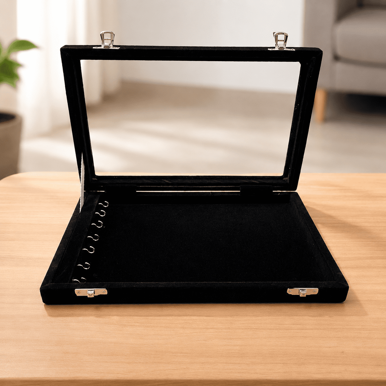 Premium Velvet Chain & Necklace Display Box with Transparent Lid