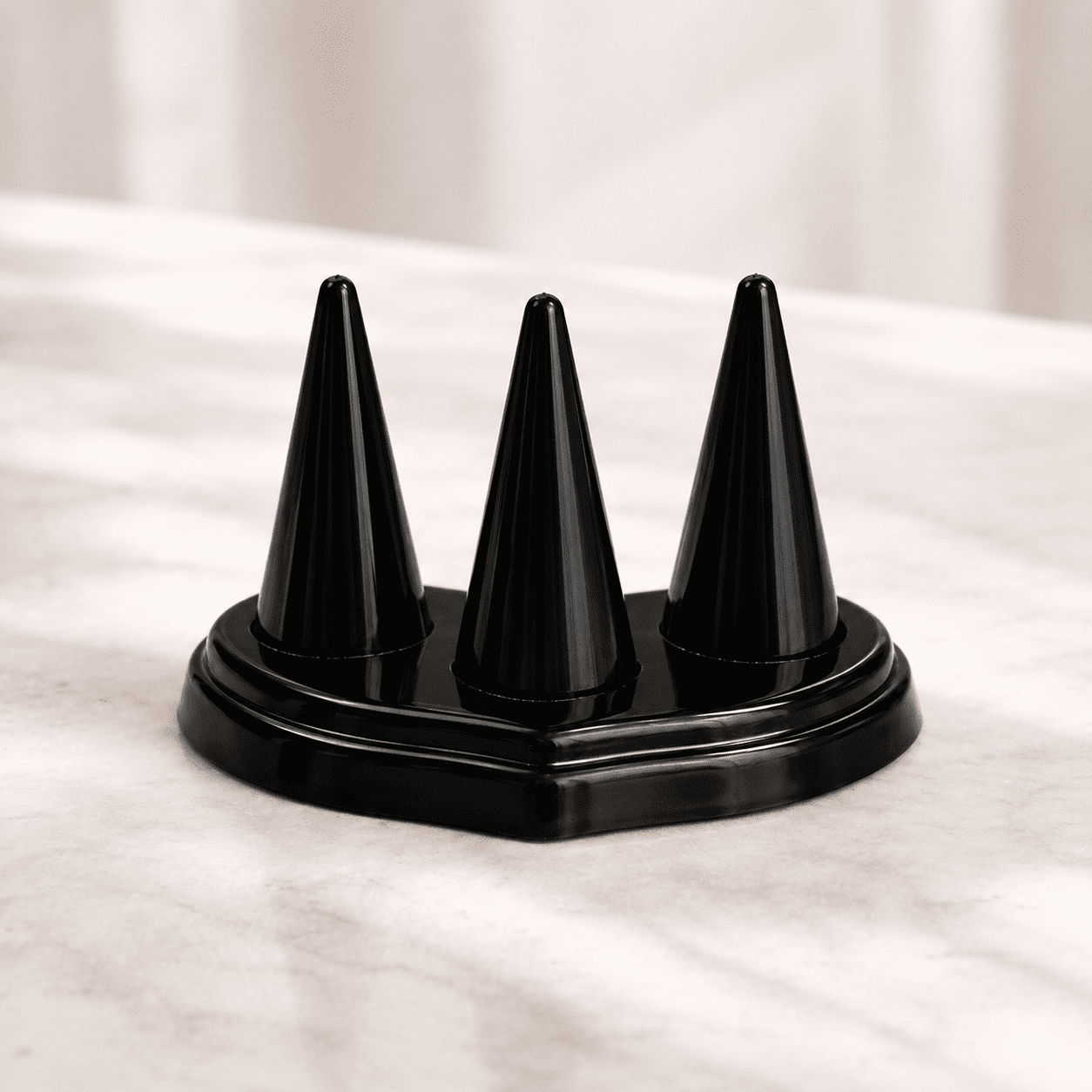 Premium 3-Cone Ring Display Stand – Black Jewelry Organizer for Multiple Rings